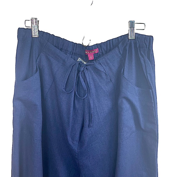 New Jessica London Navy Blue Linen Blend Drawstring Pants Plus Size 22 Tall - Picture 5 of 15